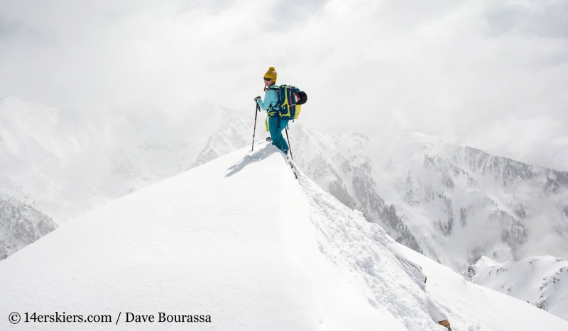 Brittany Konsella backcountry skiing Outpost Peak in the Gore Range. 