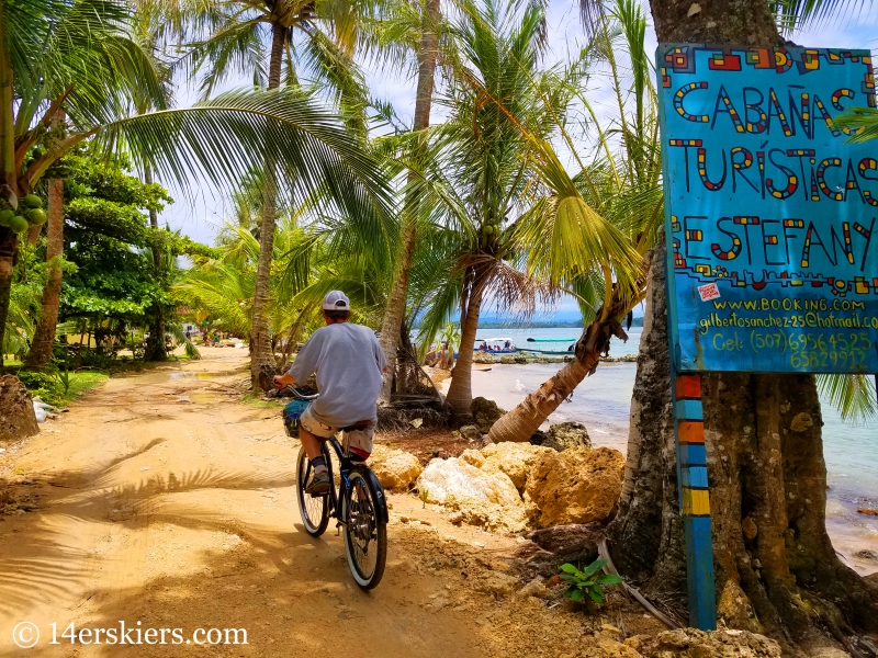 Biking through Boca del Drago in Panama.