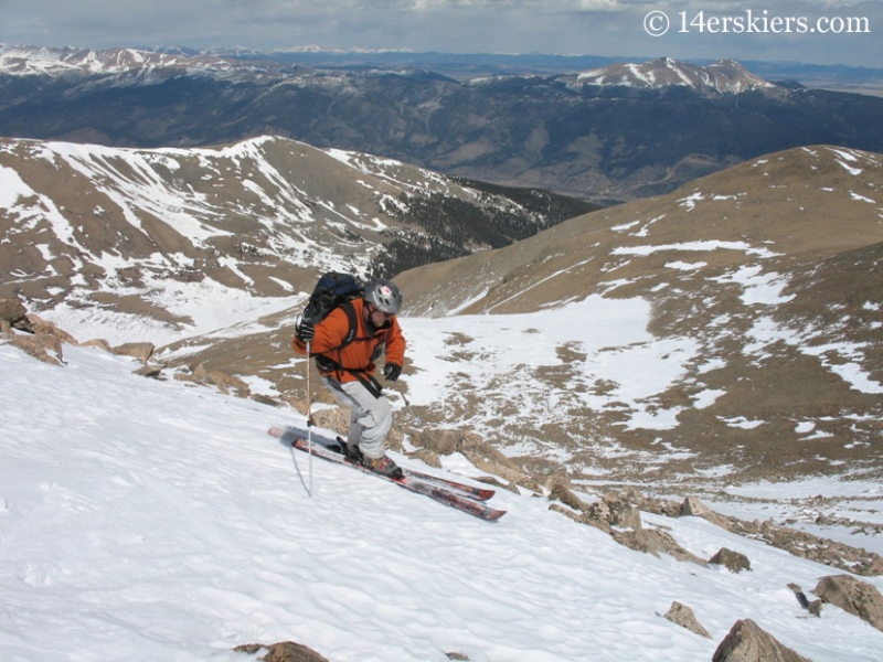 Fritz Sperry skiing from the summit of Mount Columbia.