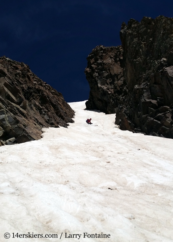 Brittany Walker Konsella backountry skiing Conundrum Couloir near Aspen. 