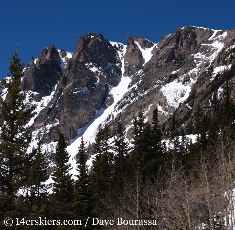 Backcountry skiing Dragons Tail Couloir.