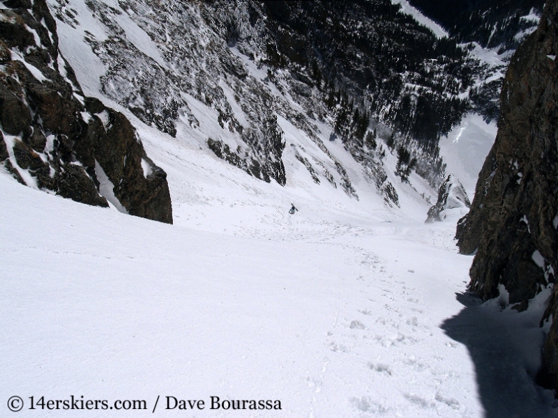 Backcountry skiing Dragons Tail Couloir.