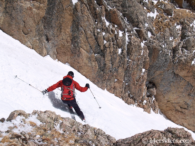 Dave Bourassa backcountry skiing Dragons Tail Couloir.