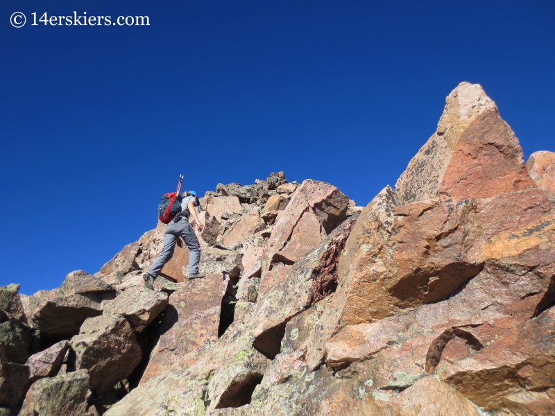 Natalia Moran climbing Snow Peak in the Gore Range. 