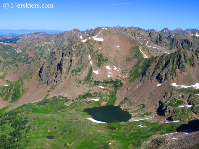 Deluge Lake and Grand Traverse Peak seen from Snow Peak. 