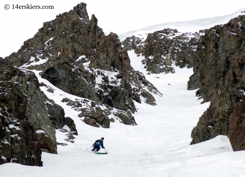 Brittany Walker Konsella backcountry skiing Grizzly Couloir. 