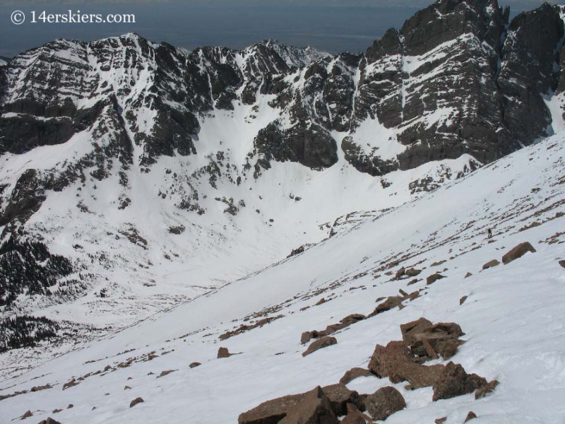 Backcountry skiing on Humboldt Peak. 