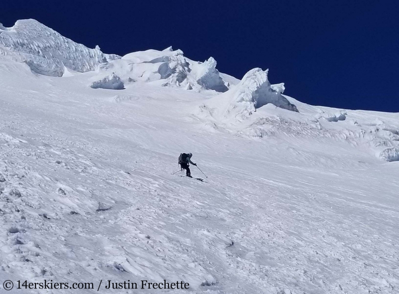 Skiing upper Nisqually Glacier on Mount Rainier.