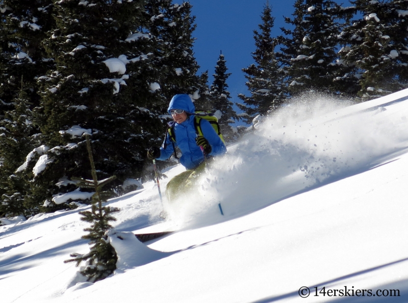 Natalia Moran backcountry skiing on Red Mountain Pass.