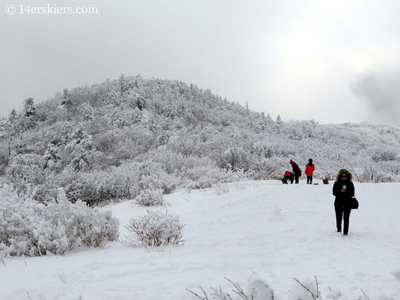 Hike on ridge at top of gondola at YongPyong, South Korea. 