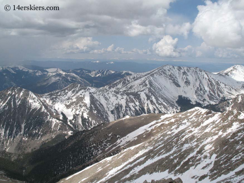 View of Monarch Pass from summit of Tabeguache Peak. 