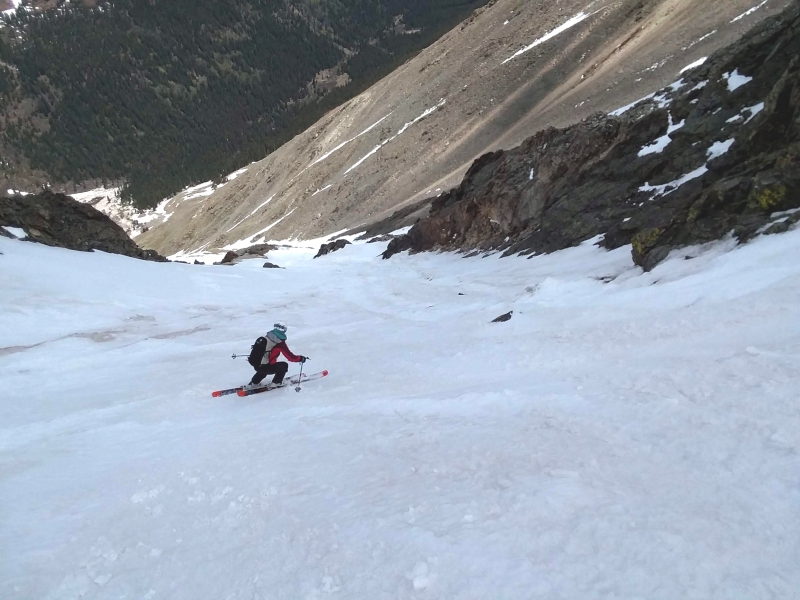 Backcountry skiing the Emperor Couloir on Torreys Peak