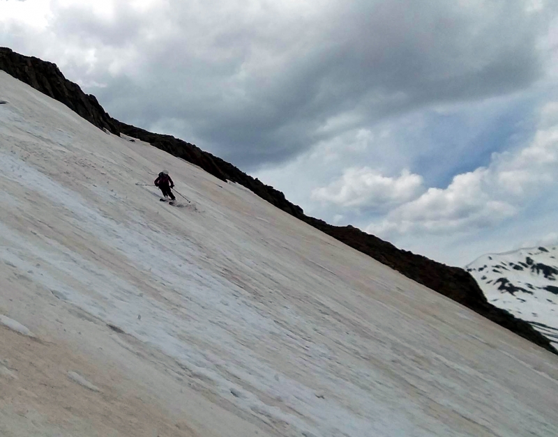 Backcountry skiing the Emperor Couloir on Torreys Peak