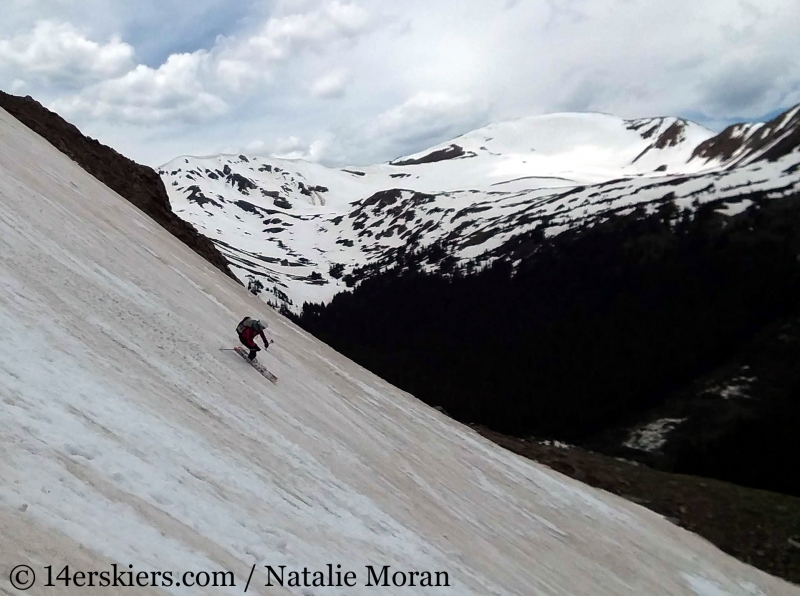 Backcountry skiing the Emperor Couloir on Torreys Peak