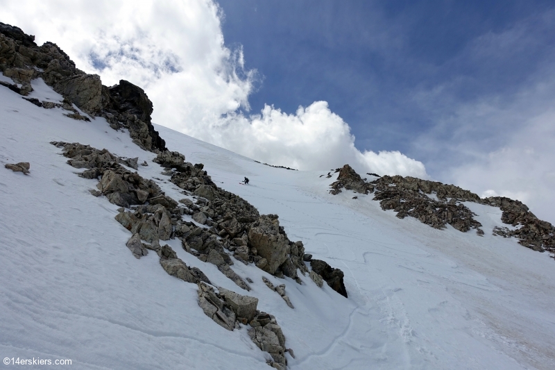 Backcountry skiing the Emperor Couloir on Torreys Peak