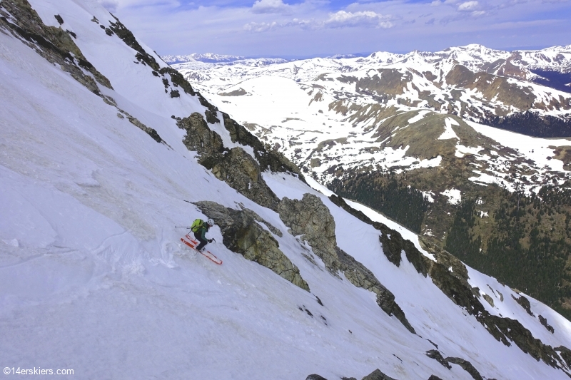 Backcountry skiing the Emperor Couloir on Torreys Peak