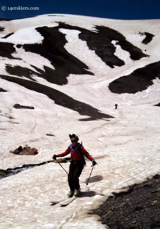 Susan Mol skiing near Treasury