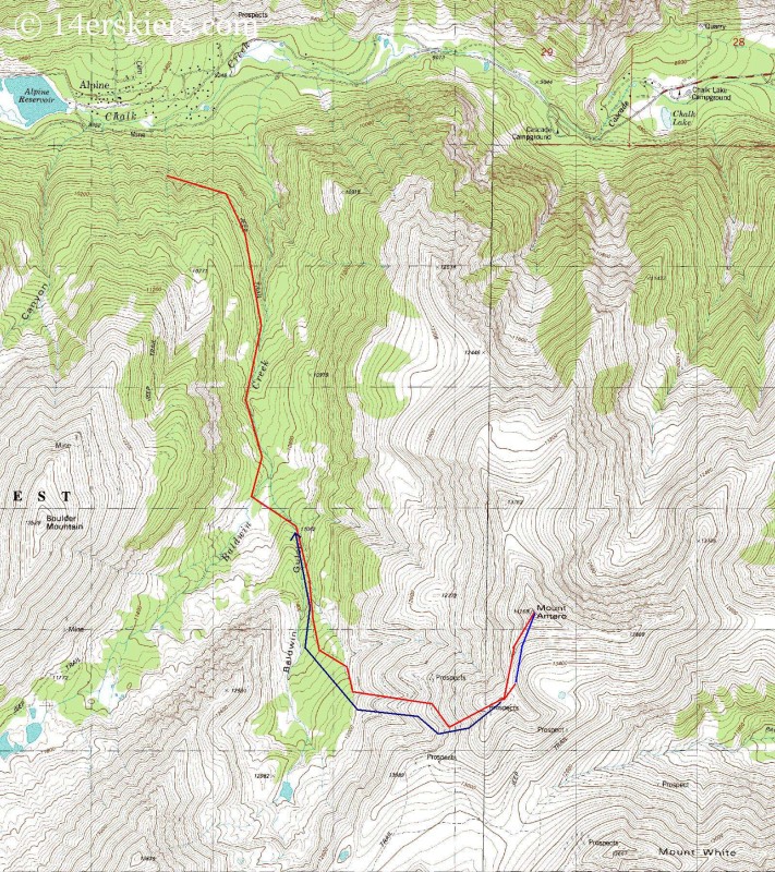 Map of Mount Antero backcountry ski. 